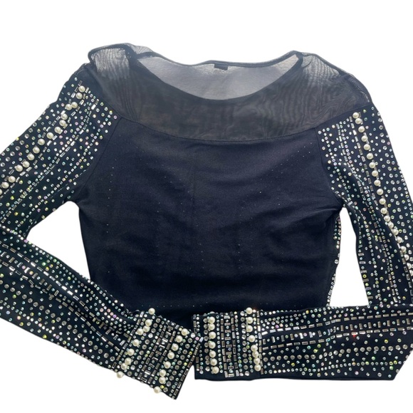 Windsor Best Dressed Faux Pearl Embellished Rhinestone Mesh Crop Top Size Small - Picture 5 of 5